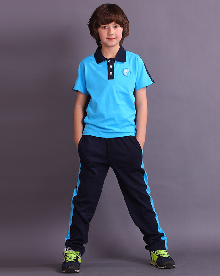 蓝色短袖中小学生校服制服图片_中国制服设计网