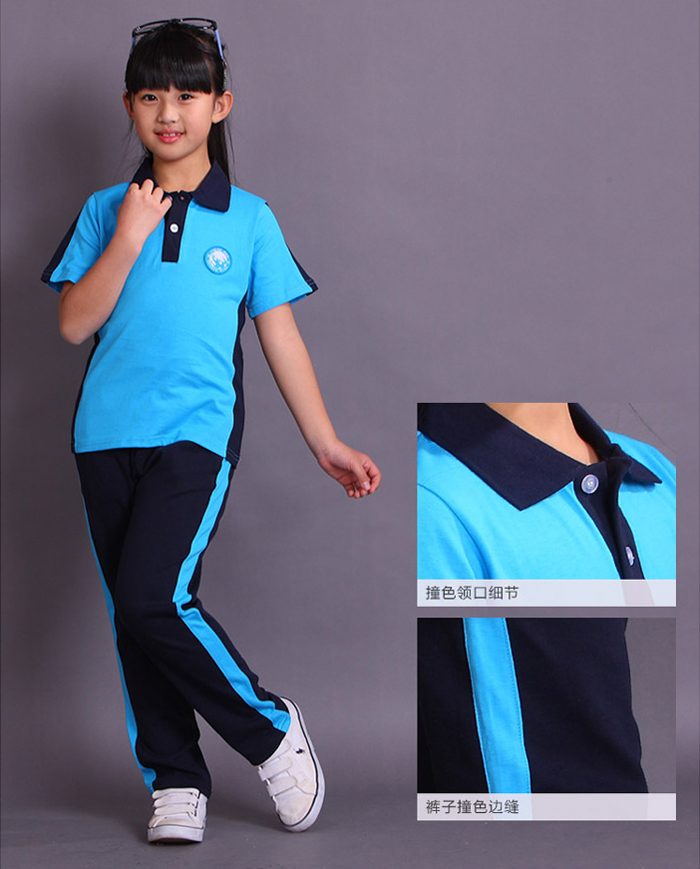 蓝色短袖中小学生校服制服图片_中国制服设计网