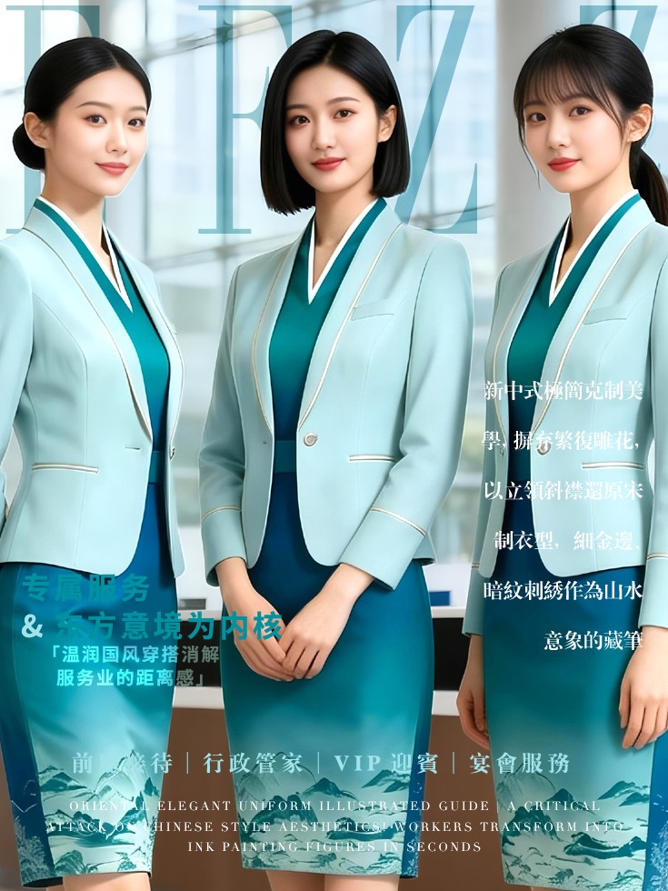 东方制式国风美学：多色系新中式前厅管家VIP接待员工作服合集