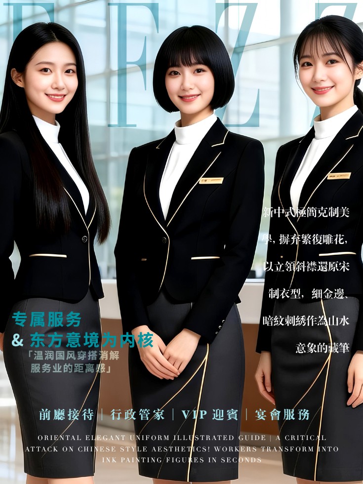 东方制式国风美学：多色系新中式前厅管家VIP接待员工作服合集