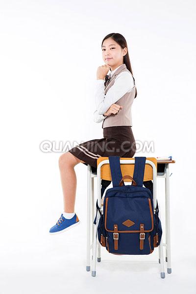 时尚修身棕色短裙款学生校服款式图