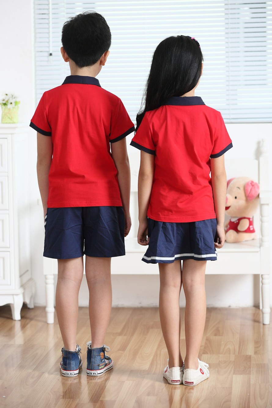 时尚红色短袖小学生校服制服图片