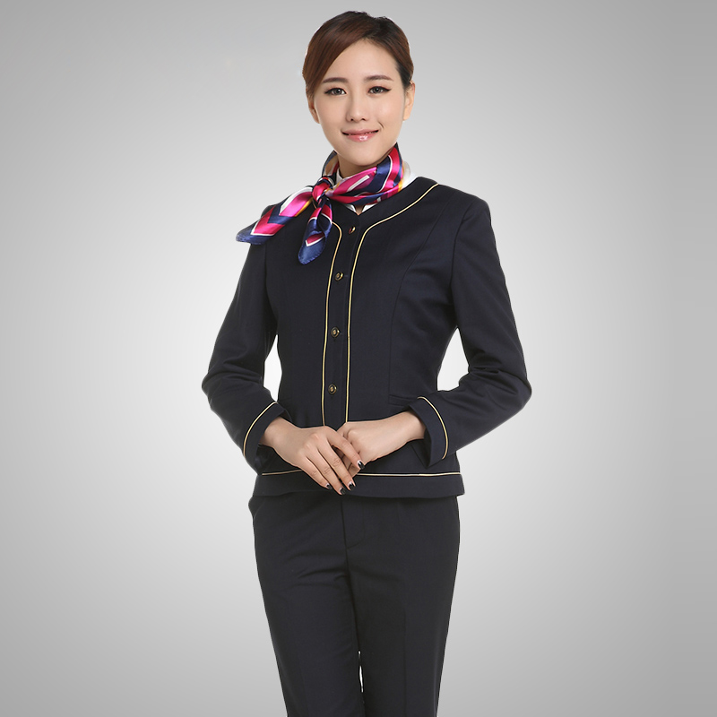 时尚黑色长袖女款中国移动女款工作服装款式图