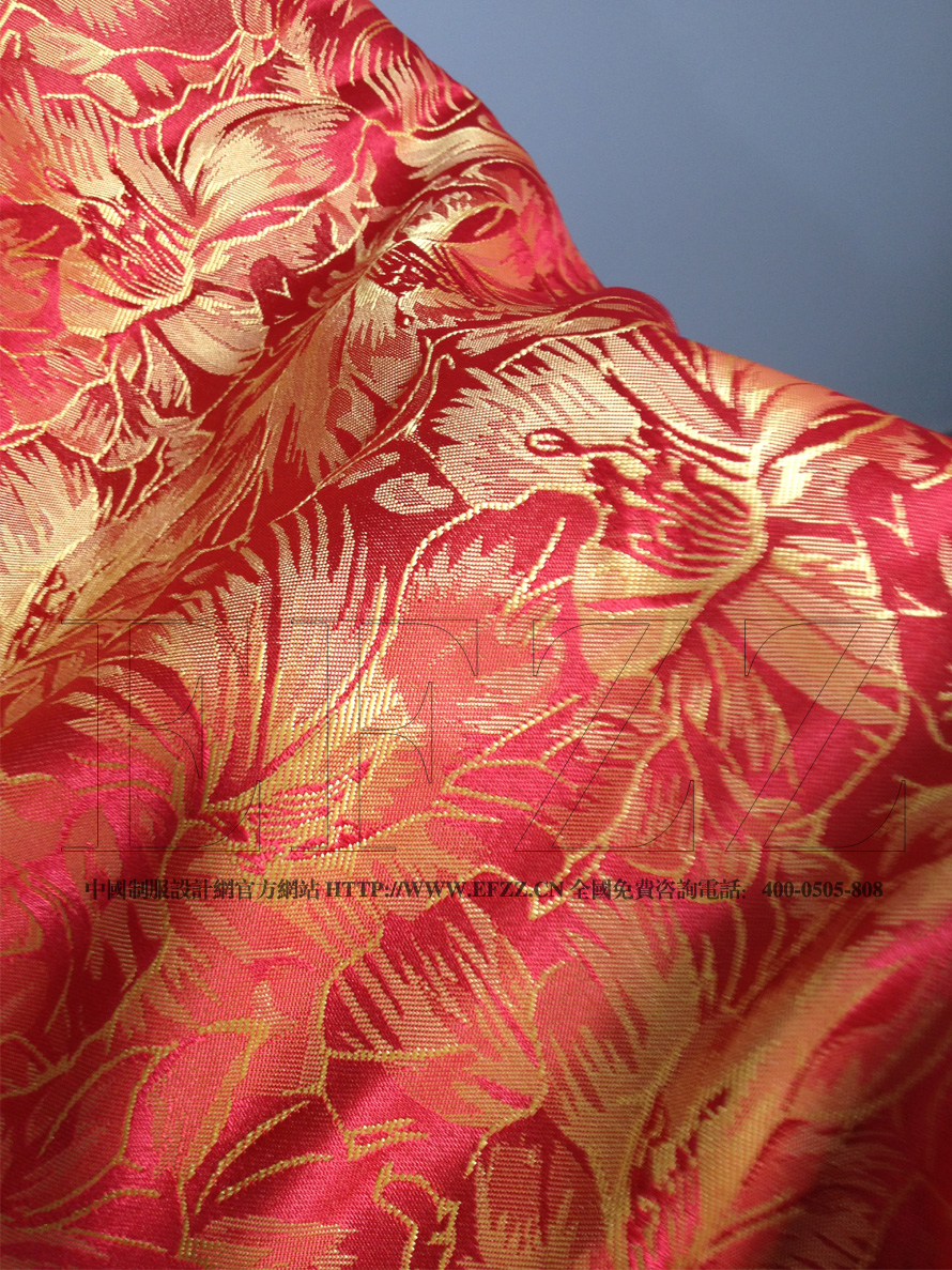 金红色百合花提花布酒店服装专用591-3