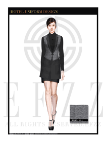 黑色圆型花短裙款西餐厅女服务员制服设计图1210