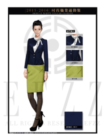 OL时尚藏蓝色女秋冬职业装套裙设计图1294