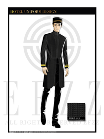 黑色时尚拼图纹酒店行李生制服设计图1054