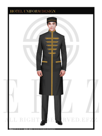 灰色男装长款酒店门童行李生制服设计图1184