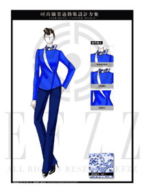 蓝色时尚修身款职业装制服设计图1300