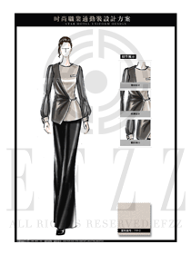 米色修身版女款职业装制服设计图1308