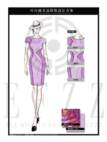 大师手绘时尚紫色OL女款夏装制服款式图582