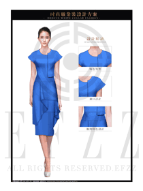 蓝色修身款OL女职业装制服设计图603