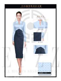 蓝色小格OL女职业装夏装制服设计图607