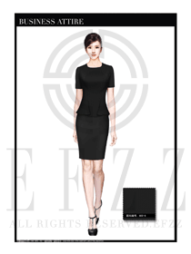 黑色修身款女职业装短袖衬衫款式设计图358
