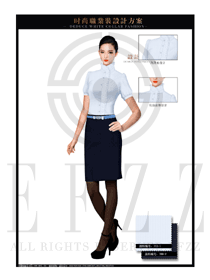 蓝色女职业装修身款短袖衬衫设计图364