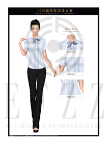 浅蓝色女职业装修身款短袖衬衫设计图379
