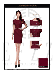 OL时尚枣红色女职业装夏装制服设计图636