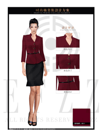 OL时尚枣红色女职业装夏装制服设计图642
