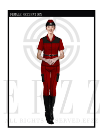 玫红色女款保安服短袖服装款式图266