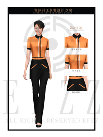 橙色女款快餐服务生制服设计图206