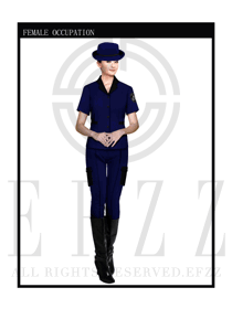 时尚深蓝色女款保安服短袖制服设计图275