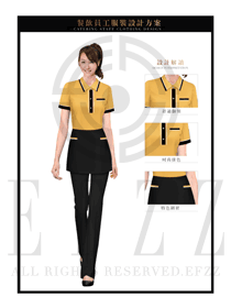 桔黄色女款快餐服务生制服设计图226