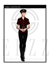 时尚暗红色女款保安服短袖制服设计图299