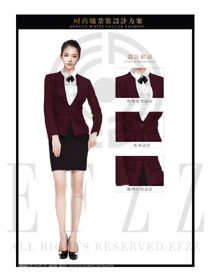 时尚枣红色短裙女款职业套装制服设计图1322