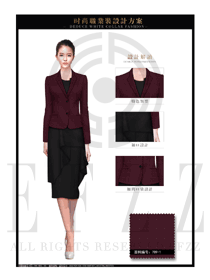 枣红色修身款女职业套装服装款式图1331