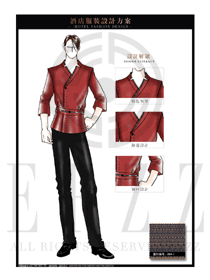 时尚酒红色男款酒店民族特色制服设计图177