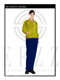 时尚黄色春秋女款工程服服装款式图1037