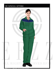 女款绿色长袖工程制服款式设计图1050