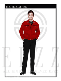 时尚酒红色男款长袖工程制服设计图1057