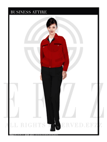 酒红色女款长袖工程服装款式设计图1058