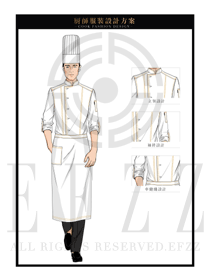 大师手绘经典白色男款厨师职业装款式设计图419