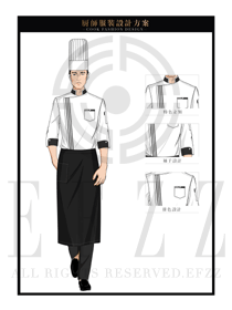 大师手绘白色男款厨师职业装款式设计图426