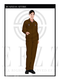 棕色女款长袖车间工作服装款式设计图1068