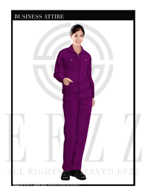 时尚粉紫色女款长袖工程制服设计图1075