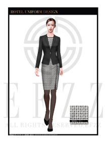 黑色女款裙装酒店总台大堂服务员制服设计图986