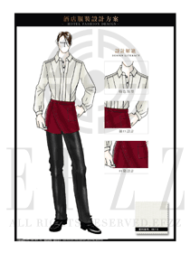 时尚米白色男款西餐服务员服装款式设计图1232
