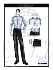 浅蓝色男款餐饮西餐服务员制服设计图1237