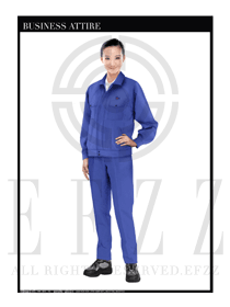 时尚浅蓝色女款长袖车间工作服装制服设计图1094