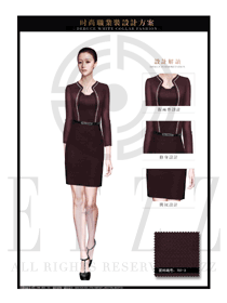 时尚枣红色OL女职业套装制服设计图1386
