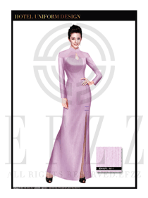 时尚粉紫色长裙款中餐迎宾服装款式设计图784