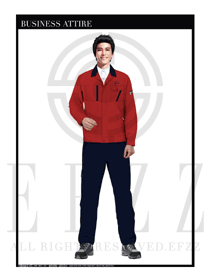 酒红色男款长袖车间工作服款式设计图1121