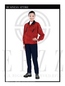 时尚酒红色长袖女款工程服制服设计图1123