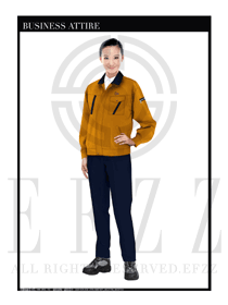 橙色女款长袖车间工作服款式设计图1124