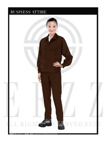 时尚深咖啡色长袖女款工程服装制服设计图1131