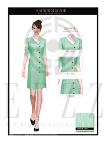 粉绿色短袖连衣裙款按摩技师服装款式图1425