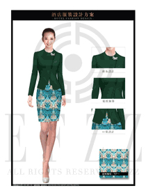 墨绿色时尚修身短裙款女大堂经理制服设计图1036